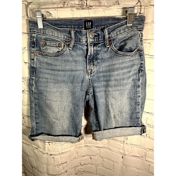 GAP Pants - Gap Denim Womens 9" Bermuda Shorts Size 26 Medium Wash Blue Cuffed Jean Shorts